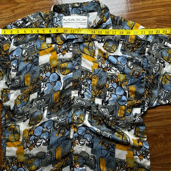 90's Vintage MAXX FM Button Up Shirt Abstract Art Print Size Large - Picture 6 of 9